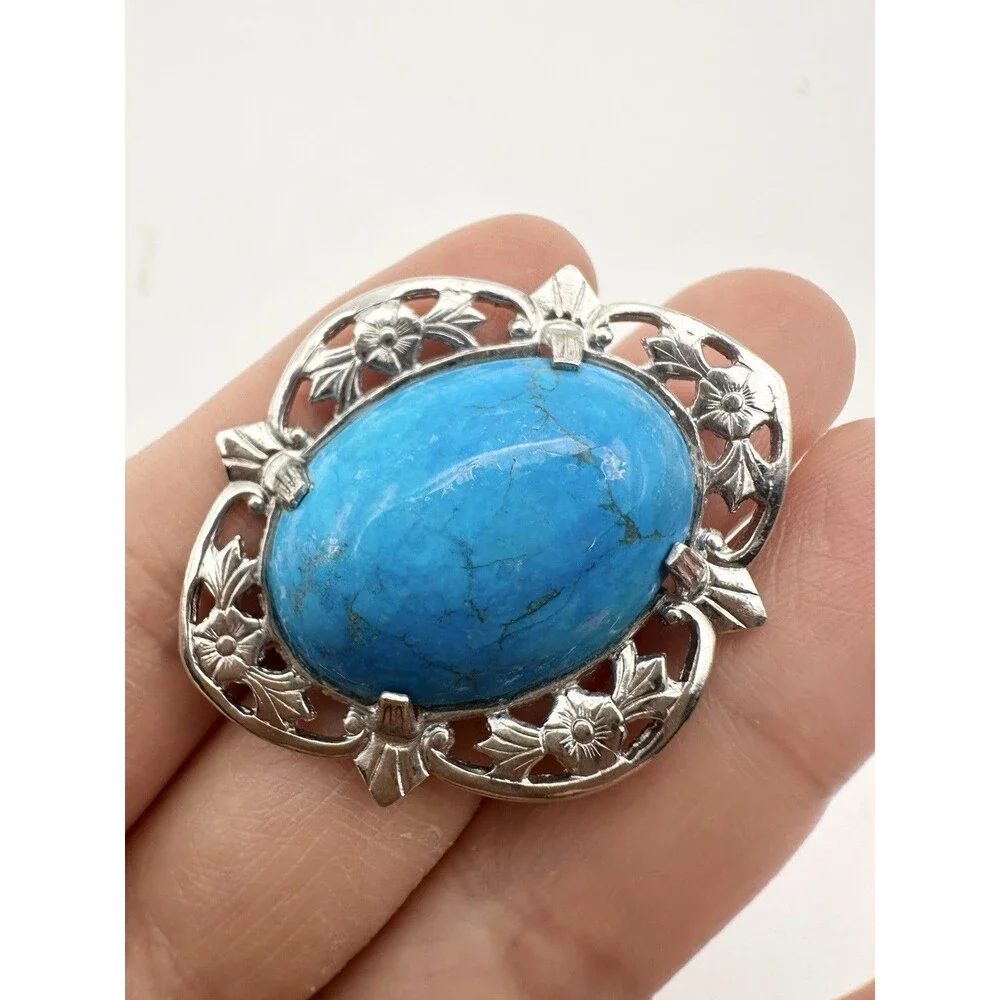 Vintage Filigree Faux Turquoise Pin Brooch